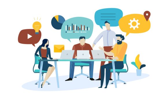 Vector Illustration Concept Of Market Research, Seo, Business An